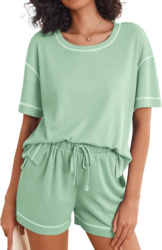 Ekouaer Pajama Sets for Women 2 Piece Sets Outfits Waffle Knit Lounge Set Two Piece Loungewear Ma... | Amazon (US)