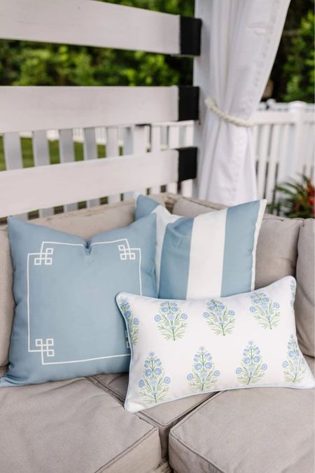 This cabana stripe pillow cover, Greek key pillow cover, and floral block print pillow cover look like they're from a luxury grandmillennial style designer.
Outdoor pillows, curtains, water repellant, coastal modern outdoor decor, Amazon 

#LTKSeasonal #LTKswim