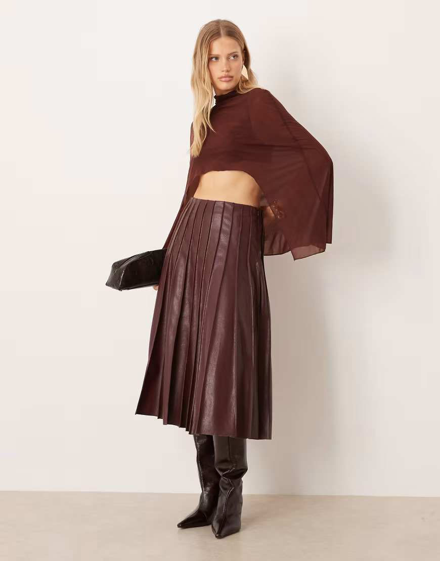 Mango pleated faux leather maxi skirt in burgundy-Red | ASOS (Global)
