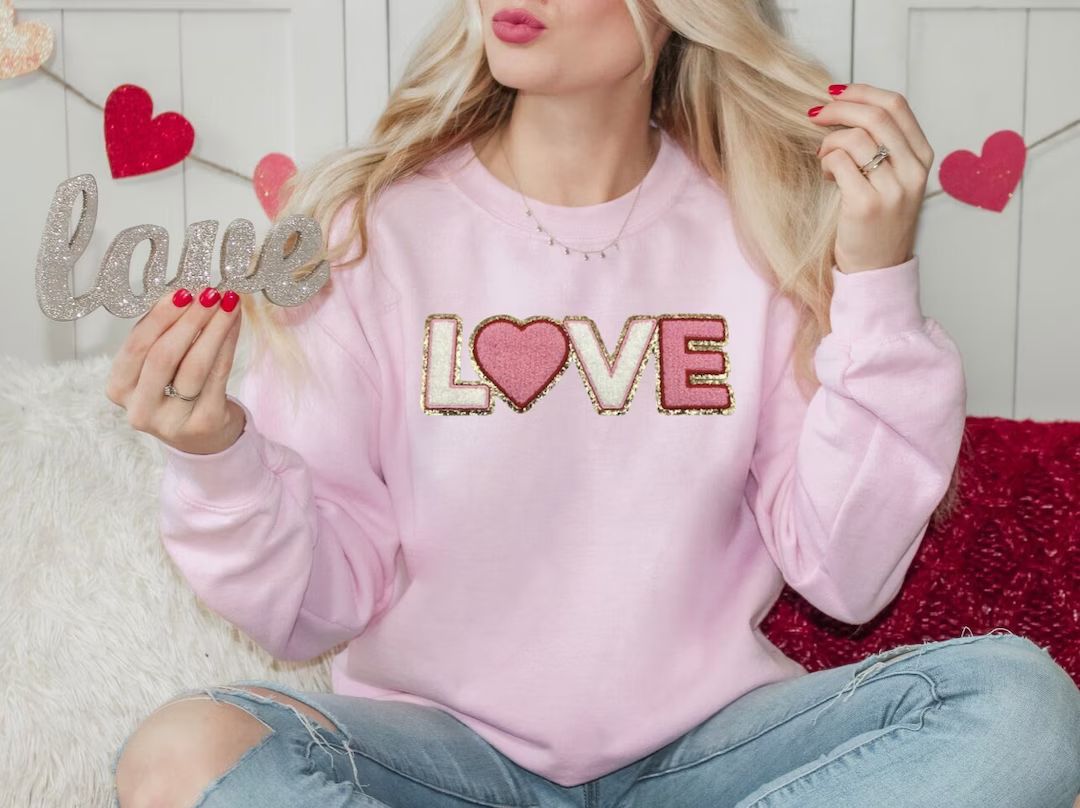 Chenille Patch Valentine Sweatshirt Valentine Love Sweater - Etsy | Etsy (US)