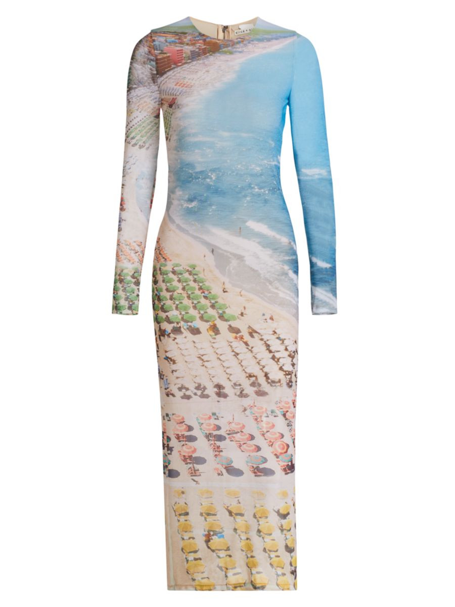 Delora Printed Long-Sleeve Mesh Midi Dress | Saks Fifth Avenue