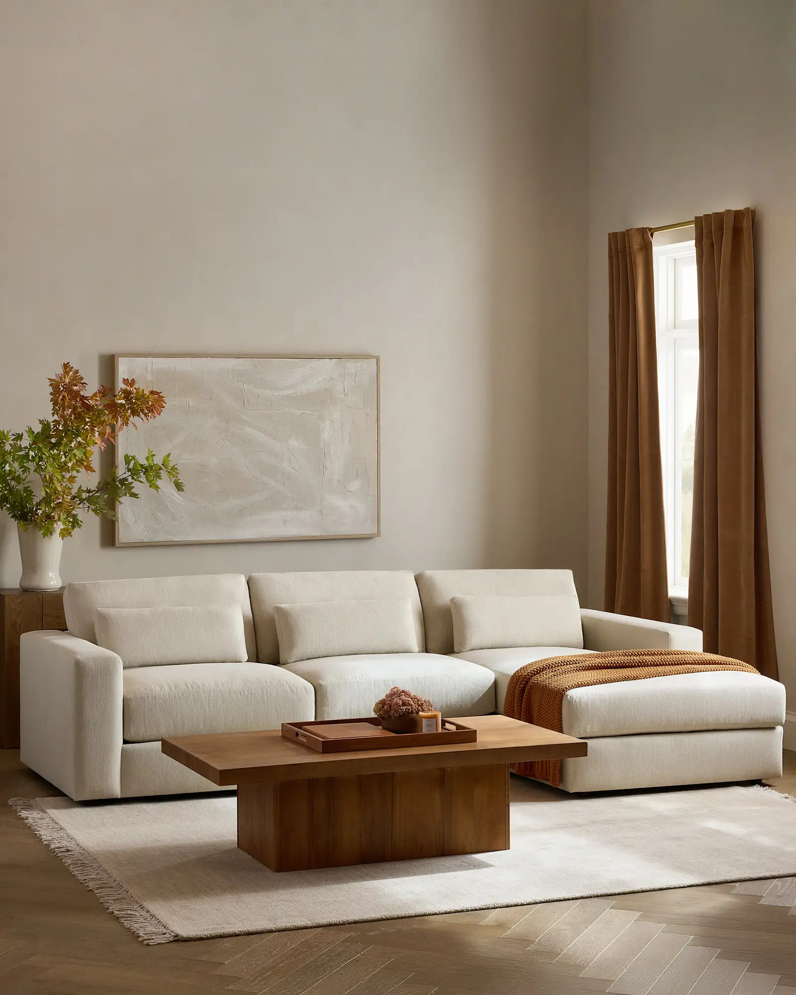 Ashford Deep Seat Chaise Sectional in Performance Chenille Linen Blend | Quince