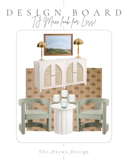 Living room or sitting room design board - all from TJ Maxx! Love this natural rug by Erin Gates and sage green accent chairs. Designer look for less, dupe, furniture, home decor, coastal 

#LTKFind #LTKhome #LTKsalealert
