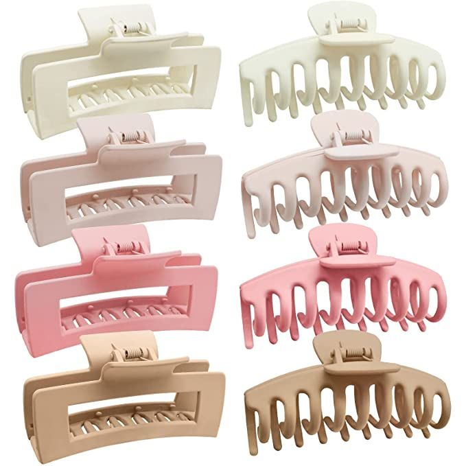 NLUS Large Hair Claw Clips, 8 Pack Hair Clips for Women Girls, 2 Styles Banana Square Jaw Clips, ... | Amazon (US)