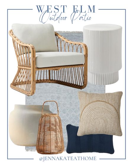 West Elm, outdoor patio home decor including rattan Accent chairs, wicker hurricane lamps, ceramic bases, outdoor rugs, decorative, throw pillows, side tables. Coastal style home decor.

#LTKHome #LTKFamily #LTKSeasonal