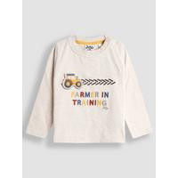 JoJo Maman Bebe Toddler Boys Velcro Tractor Applique Top - Beige | Very (UK)