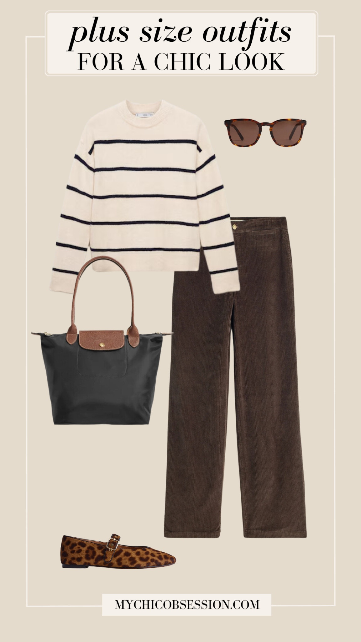 Style a chic look for weekend errands this fall or winter with corduroy pants, a striped crewneck, a Longchamp tote bag, sunglasses and leopard print flats. 

#LTKPlusSize #LTKStyleTip #LTKSeasonal