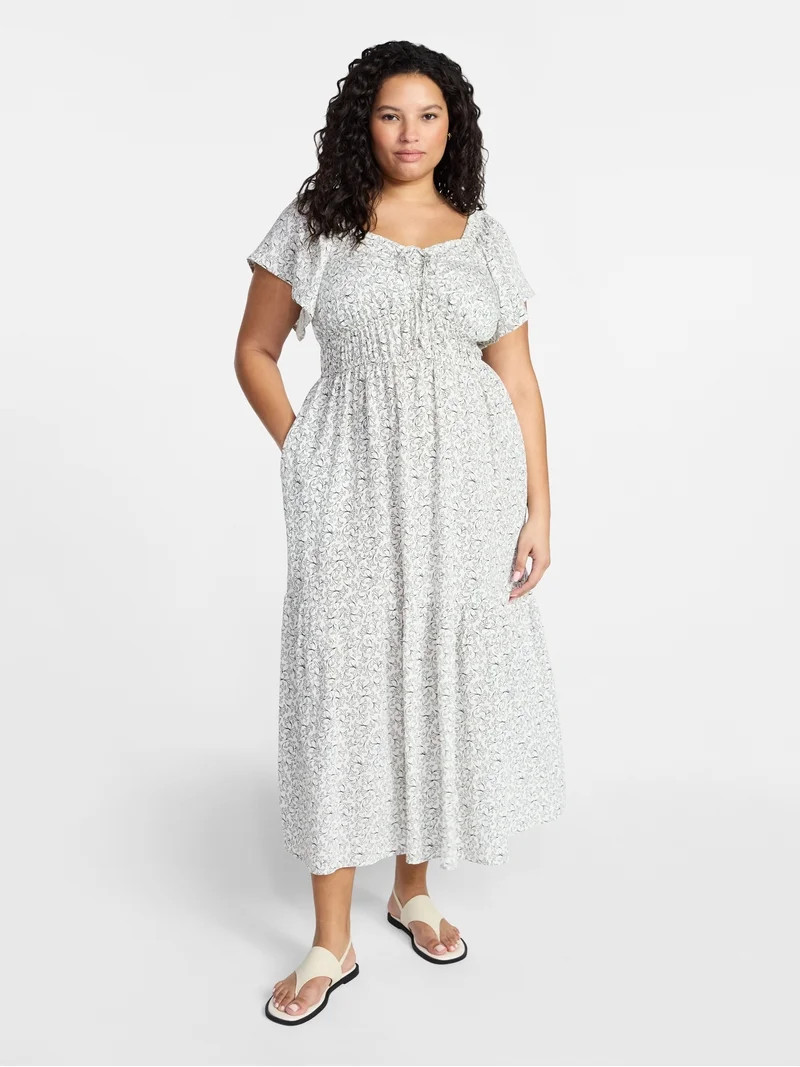 Terra & Sky Women's Plus Size Sweetheart Maxi Dress with Flutter Sleeves, Sizes 0X-4X | Walmart (US)