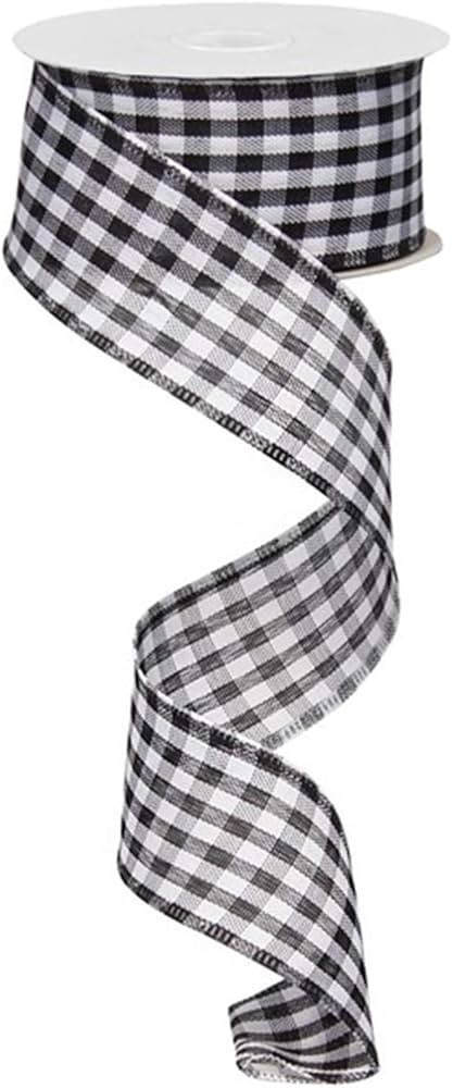 1.5" Wide Gingham Check Wired Ribbon Black & White (10 Yards) | Amazon (US)