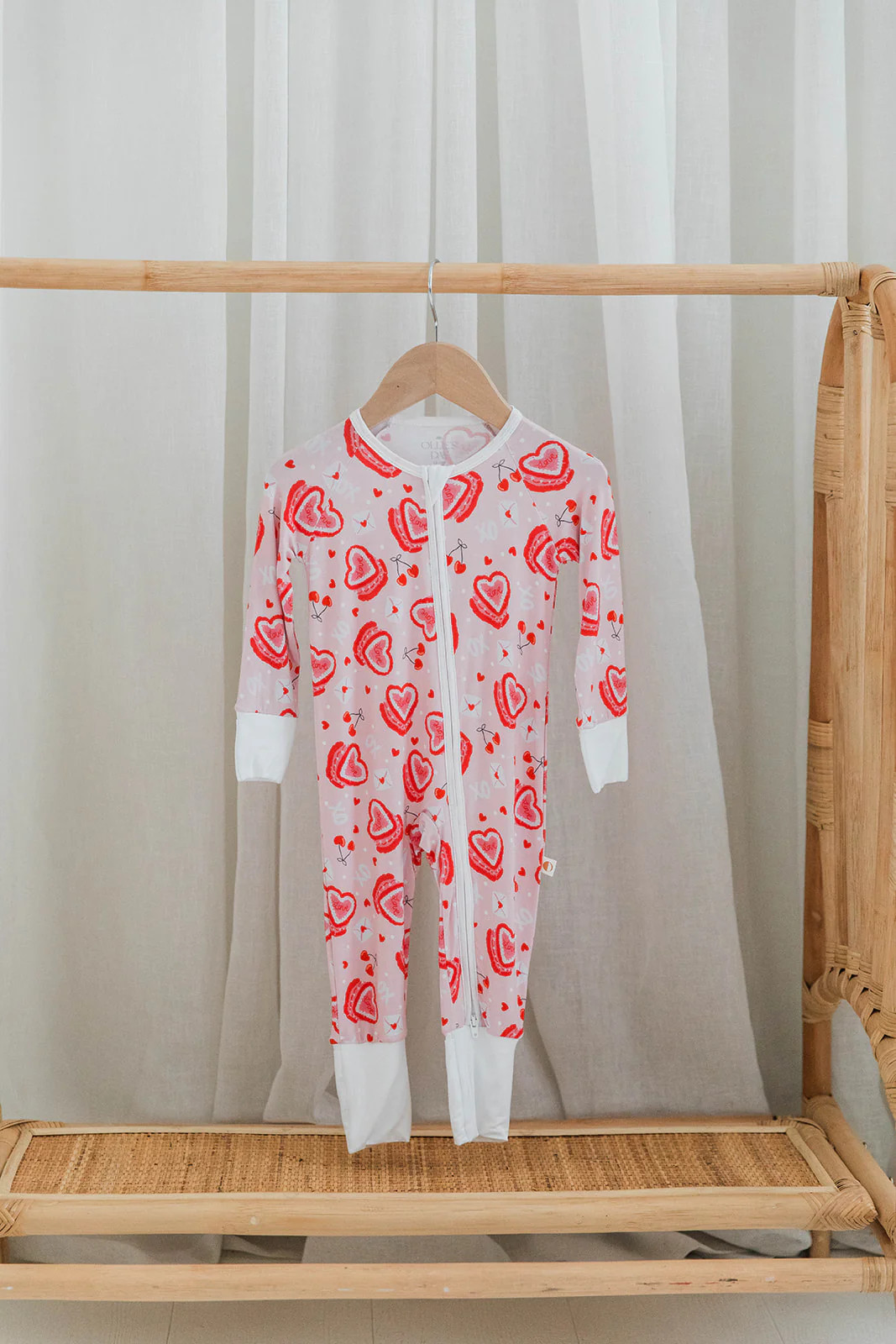 Valentine’s Hearts & Love Letters Zippered Romper in Red, Pink & White | Cozy Loungewear | Ollie's Day