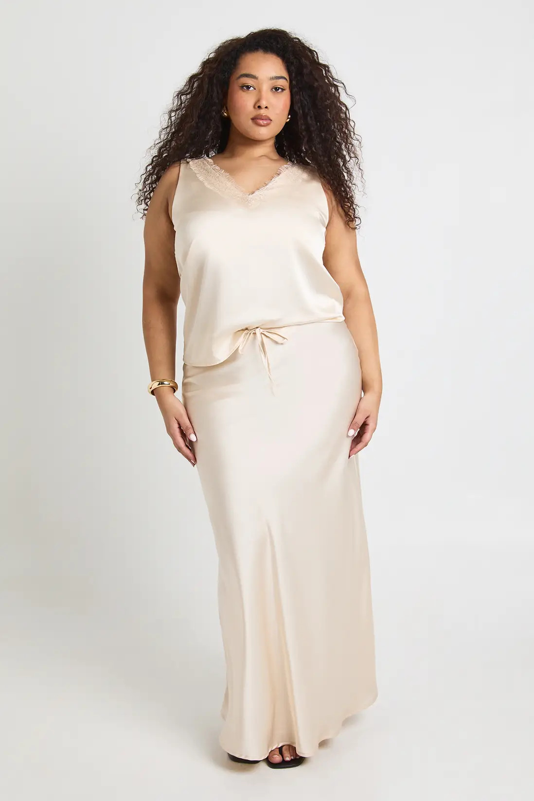 Ivory Plus Satin Drawcord Maxi Skirt | Boohoo | Boohoo.com (UK & IE)