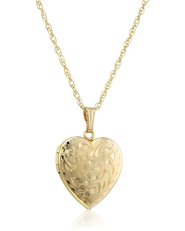 Amazon Essentials 14k Engraved Flowers Heart Locket Necklace, 18" (previously Amazon Collection) | Amazon (US)