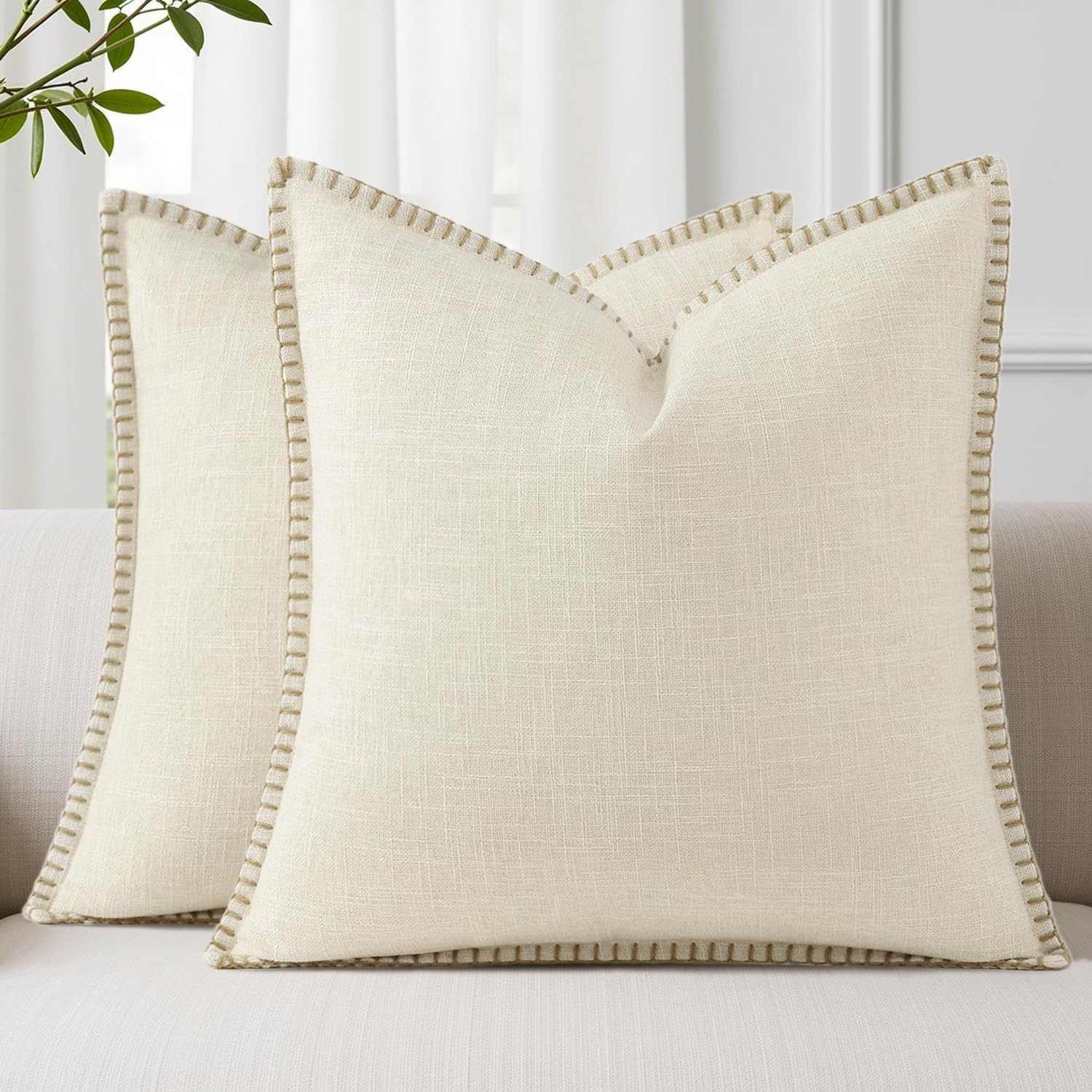 decorUhome Summer Decorative Throw Pillow Covers 16x16 Set of 2 Square Faux Linen Farmhouse Pillo... | Amazon (US)
