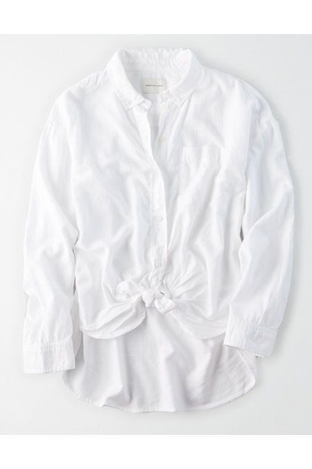 AE Oxford Button Up Shirt Women's White XXS | American Eagle Outfitters (US & CA)