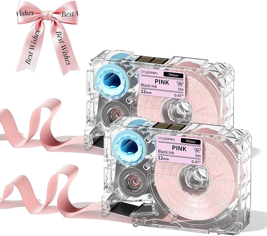 Phomemo A30 P15 Exclusive Embellish Black Print on Pink Satin Ribbon, Fabric Ribbons for Gift Wra... | Amazon (US)