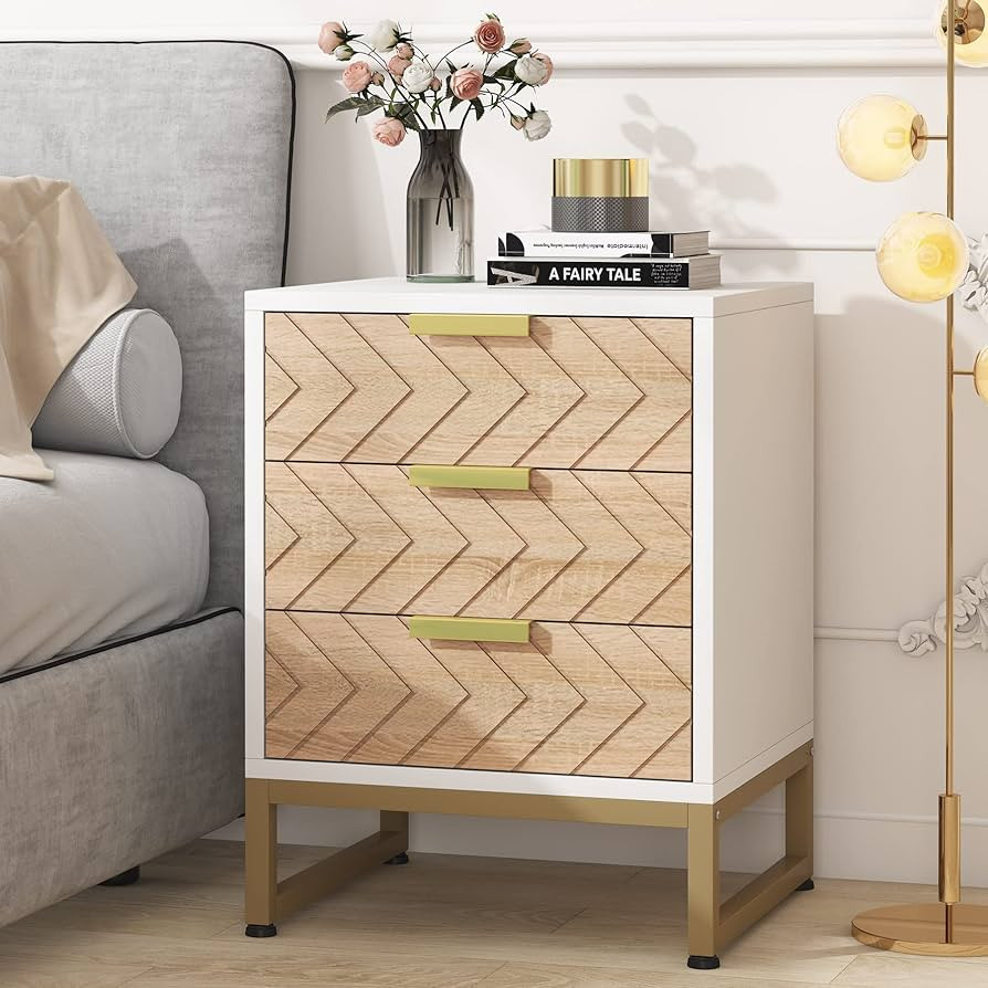 Tribesigns 3 Drawers Nightstand, Bedside Table with Unique Zig Zag Design, Modern Side End Table ... | Amazon (US)
