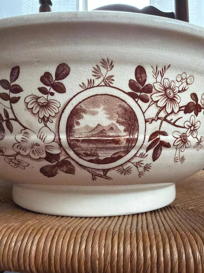 Antique large transferware brown and off white decorative bowl | Etsy (US)
