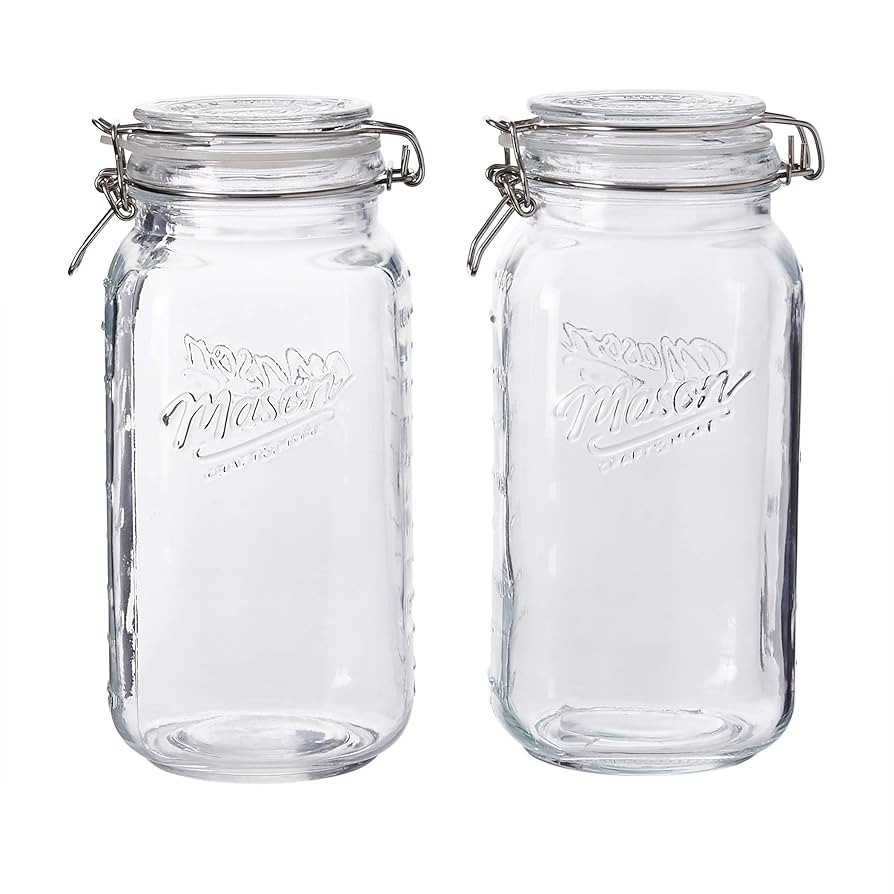 Mason Craft & More Airtight Kitchen Food Storage Clear Glass Clamp Jars, 67 Ounce (2 Liter) Large... | Amazon (US)
