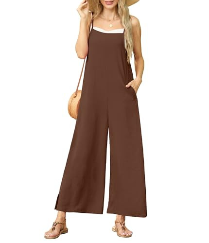 Lepunuo Womens Casual Loose Jumpsuits Summer Boho Wide Leg Rompers Sleeveless Overalls with Pocke... | Amazon (US)