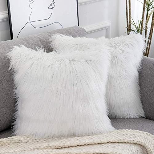 WLNUI Set of 2 White Decorative Fluffy Pillow Covers New Luxury Series Merino Style Faux Fur Thro... | Amazon (US)