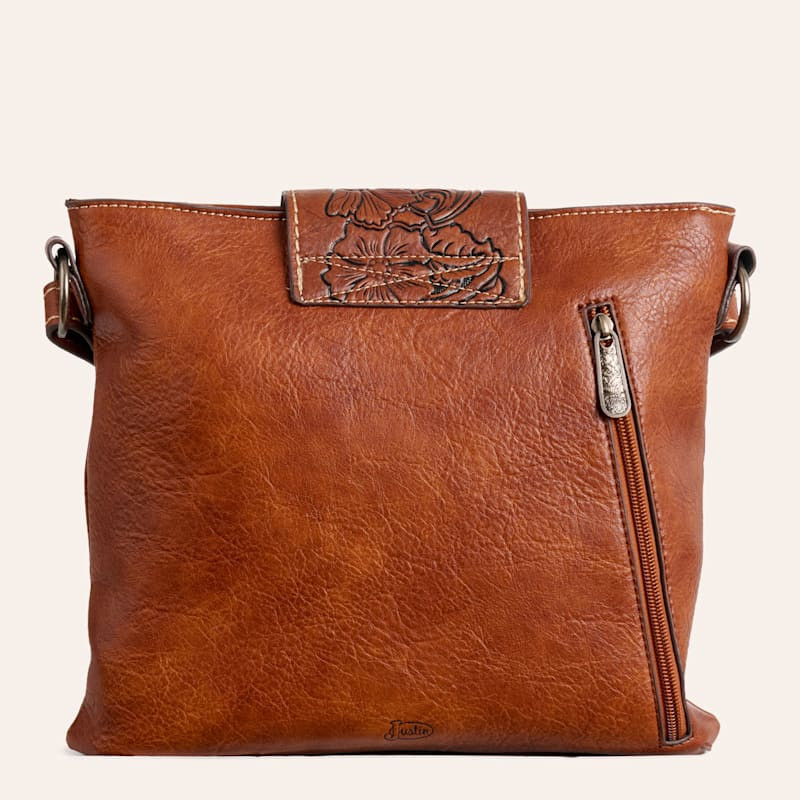 Justin Brown Tooled Leather Buckle Strap Crossbody Bag | Cavender's