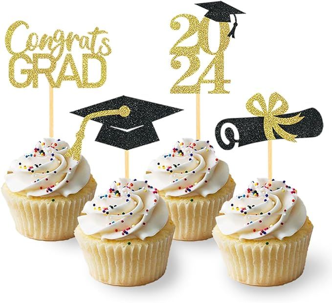 24Pcs Graduation Cupcake Toppers, Graduation Cupcake Picks for Cupcake Food Decorations - Class o... | Amazon (US)