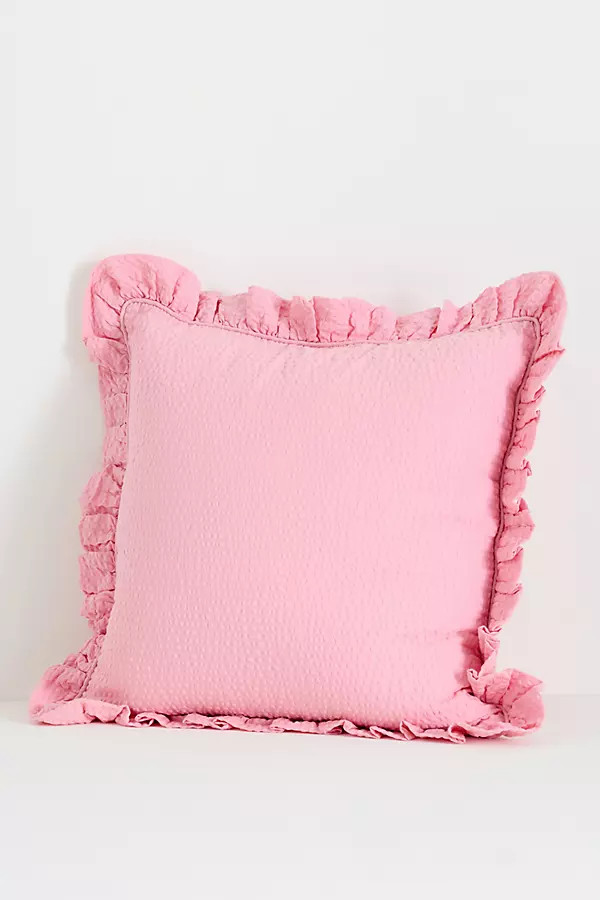 Bridget Cotton Yarn-Dyed Seersucker Ruffle Cushion | Anthropologie (UK)