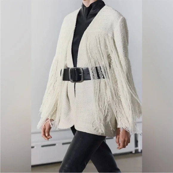 Zara limited edition celeb style Cream Fringe Blazer | Poshmark
