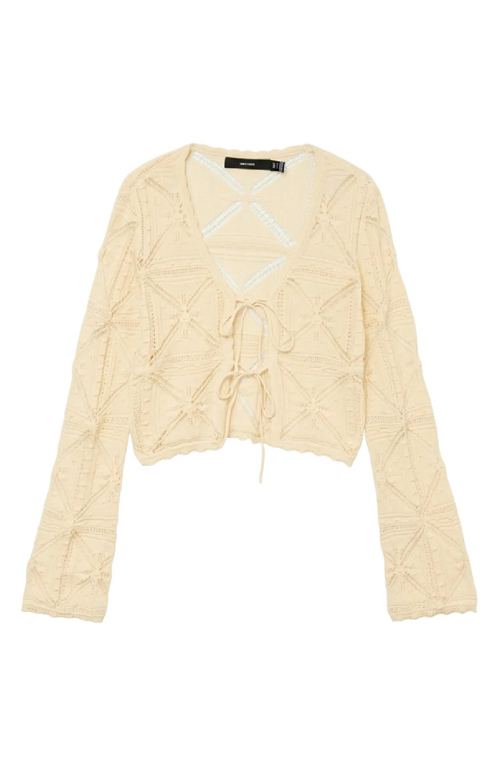 VERO MODA Lola Tie Front Pointelle Knit Cotton Cardigan | Nordstrom | Nordstrom