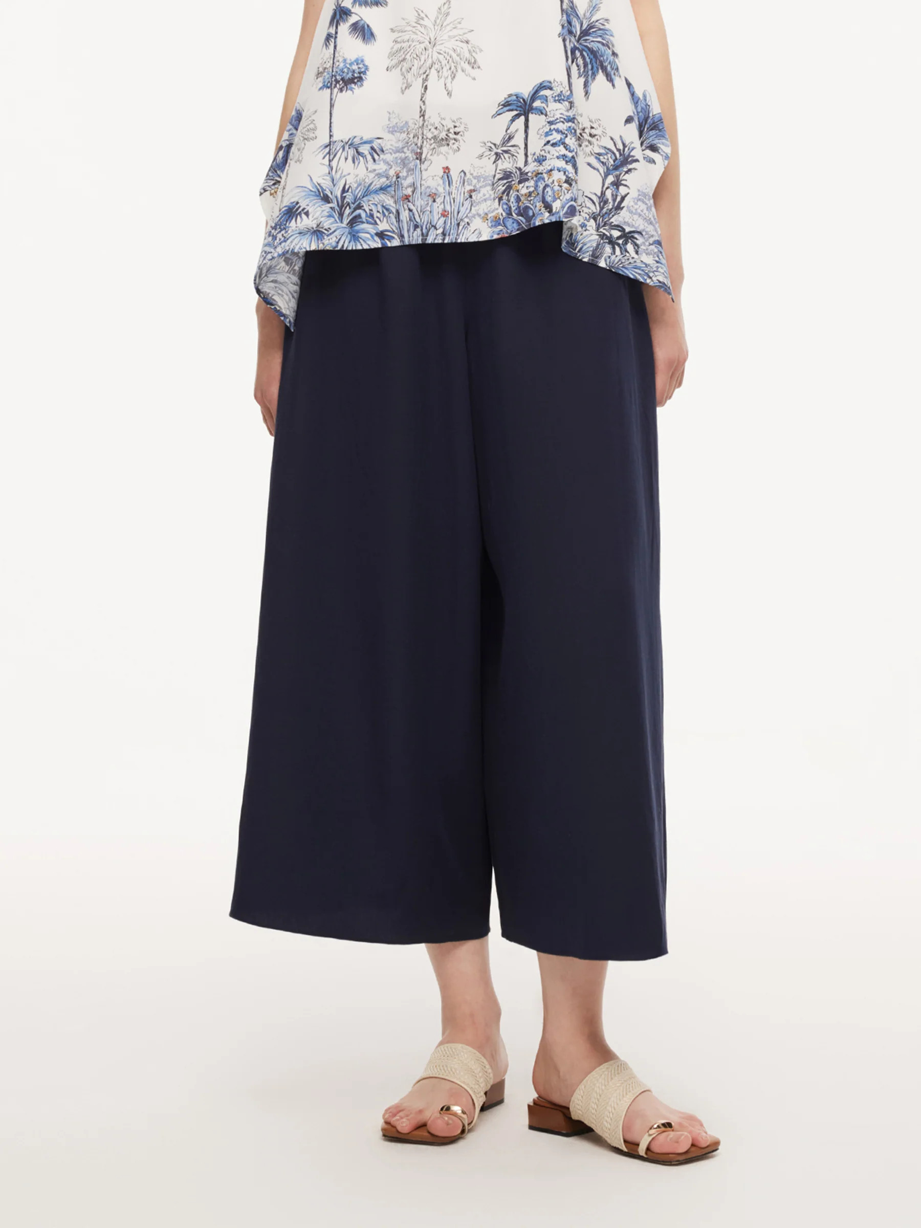 Linen Blend A-Line Women Culottes | GOELIA