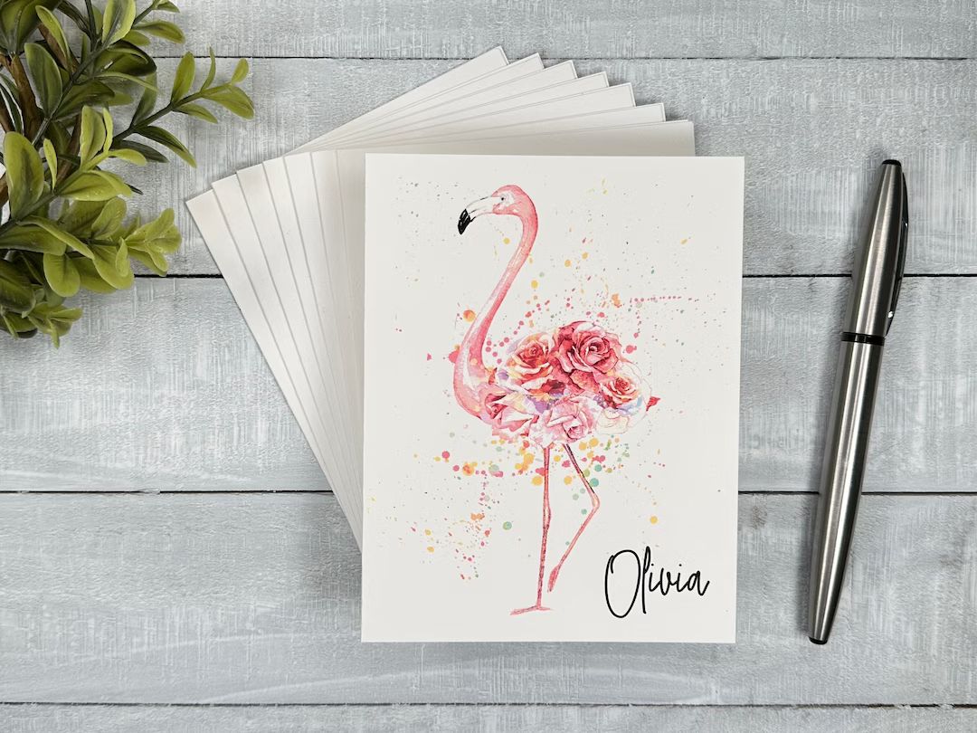 Set of Personalized Flamingo Note Cards Blank or Your Custom Message Inside gift for Mom, Sister,... | Etsy (US)