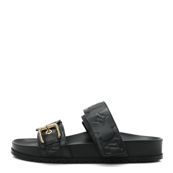 Mahina Bom Dia Flat Mule Sandals 35 Black | FASHIONPHILE (US)