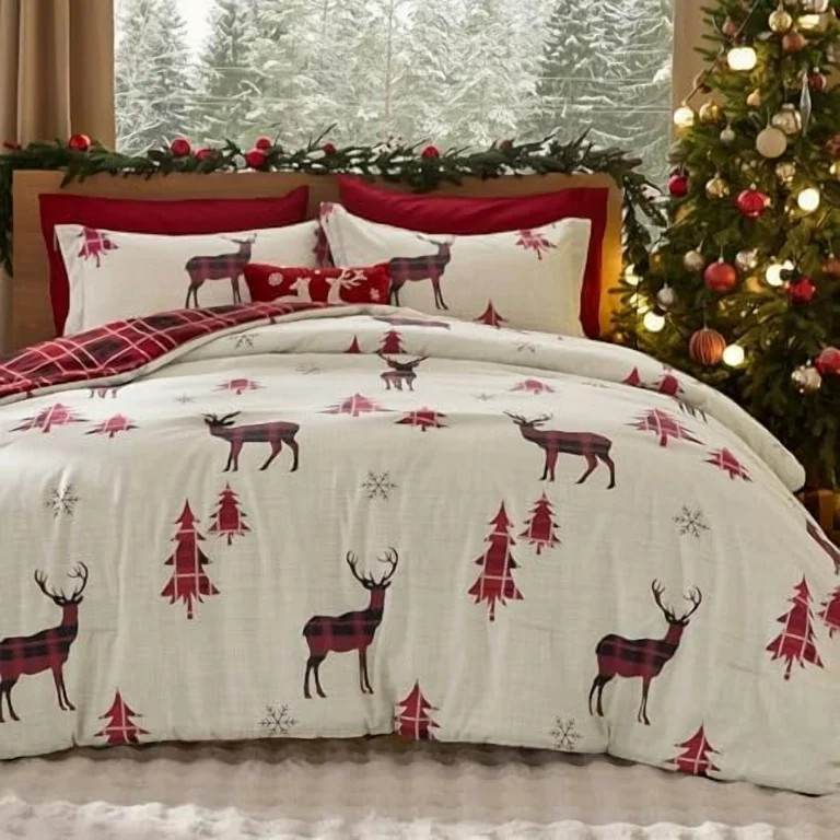 Christmas Comforter Set King - Christmas Bed Set with Reindeer, Soft Bedding for Holiday, 3 Piece... | Walmart (US)