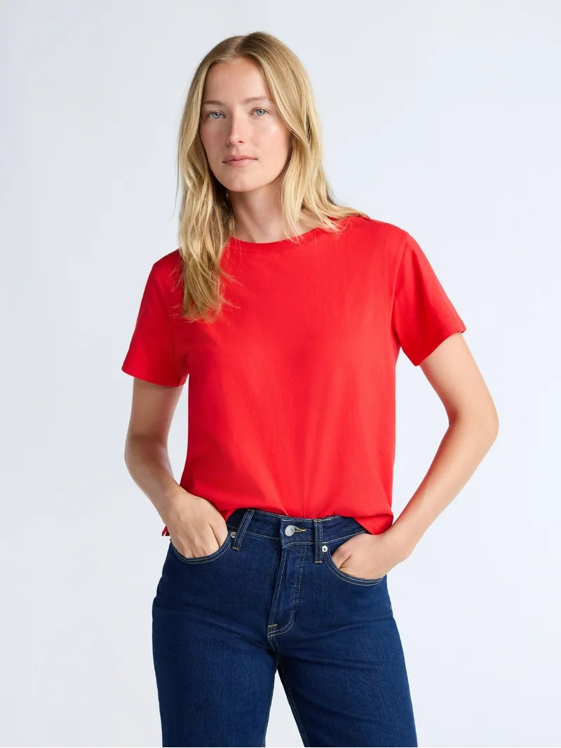 Free Assembly Women's and Women's Plus Cotton Cropped Boxy Tee with Short Sleeves, Sizes XS-4X | Walmart (US)
