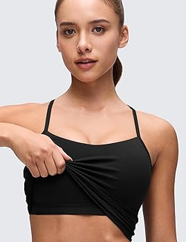 CRZ YOGA Butterluxe Y Back Crop Tank Tops for Women - Spaghetti Straps Racerback Padded Yoga Work... | Amazon (US)
