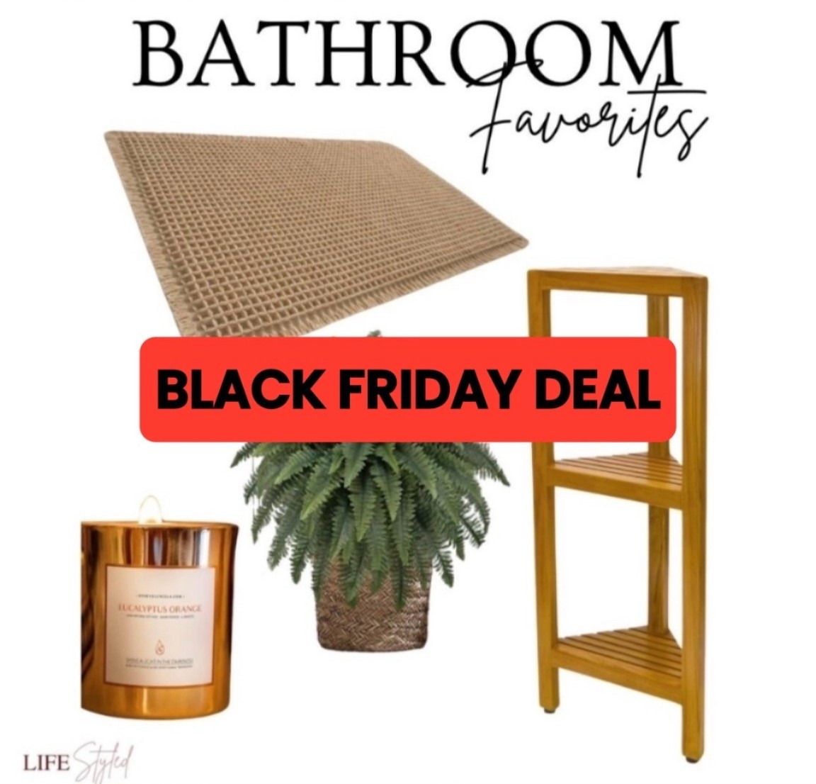 BLACK FRIDAY DEAL! Soft spa vibes in the bathroom today 🤍✨ The faux fern, the tiered corner shelf for all the things, the trending waffle floor mat, and a candle that makes the whole space feel calm.

Clean lines, soft neutrals, Black Friday + Cyber Monday mood… and the perfect Christmas gifts 🎄🤍

#LTKGiftGuide #LTKCyberWeek

#LTKSaleAlert