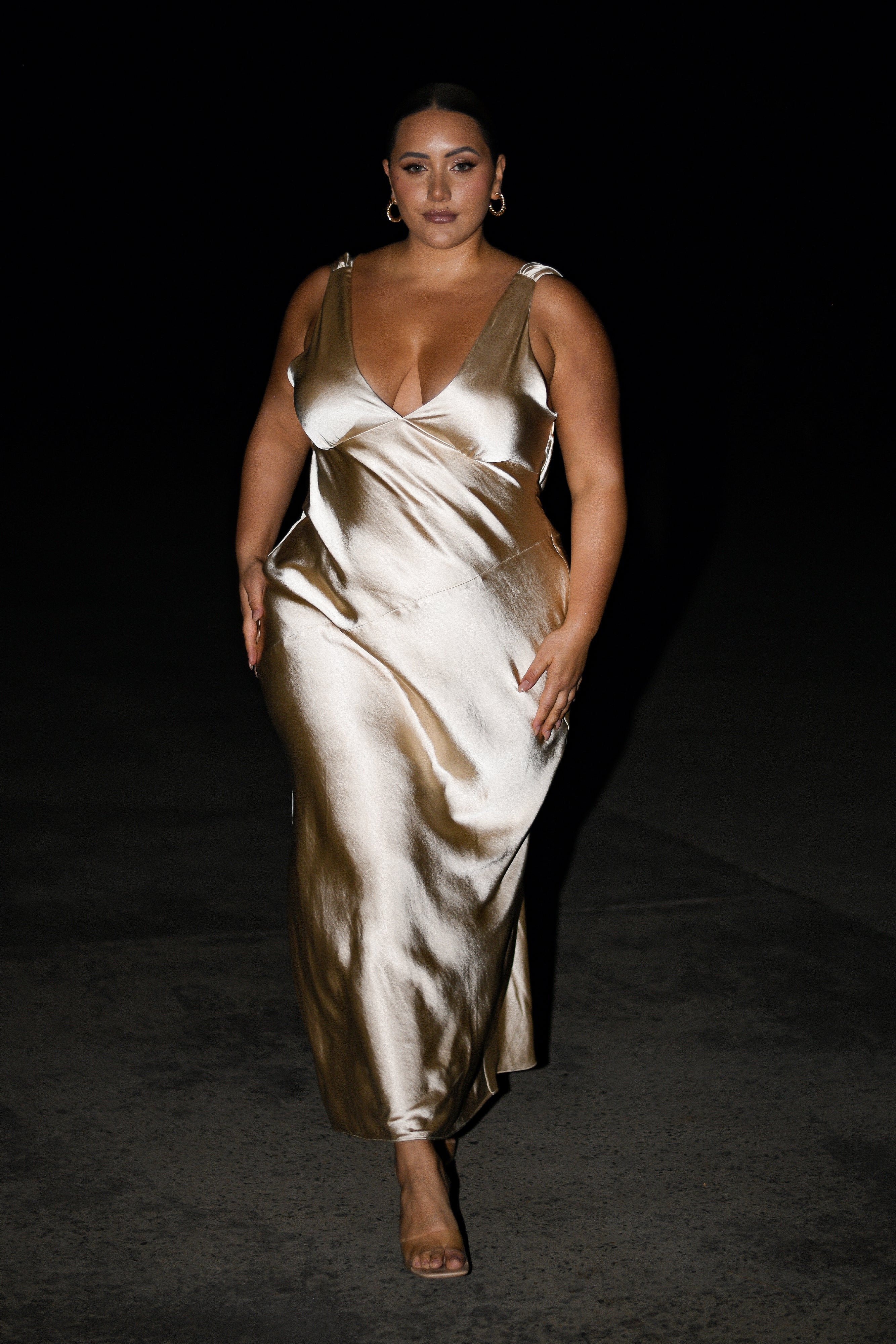 Nadia Maxi Satin Dress With Back Cowl - Gold | MESHKI US