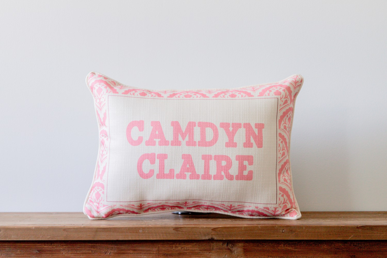 Pink Scalloped Name Pillow | Little Birdie | Little Birdie