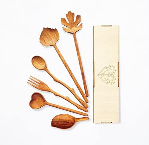 Natural Wooden Spoons and Forks Set (Set of 6), Salad Tongs for Serving, Small Scoops for Caniste... | Amazon (US)