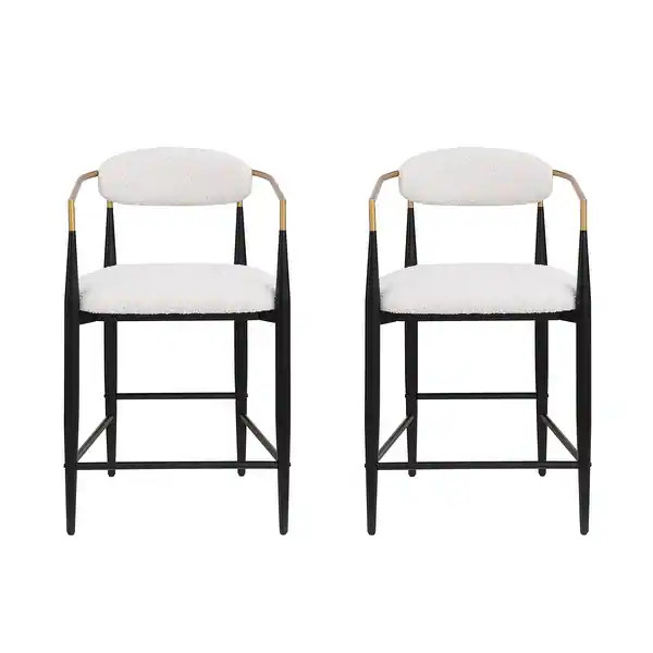 Elmore Fabric and Iron 25 Inch Counter Stools (Set of 2) by Christopher Knight Home - Beige Boucl... | Bed Bath & Beyond