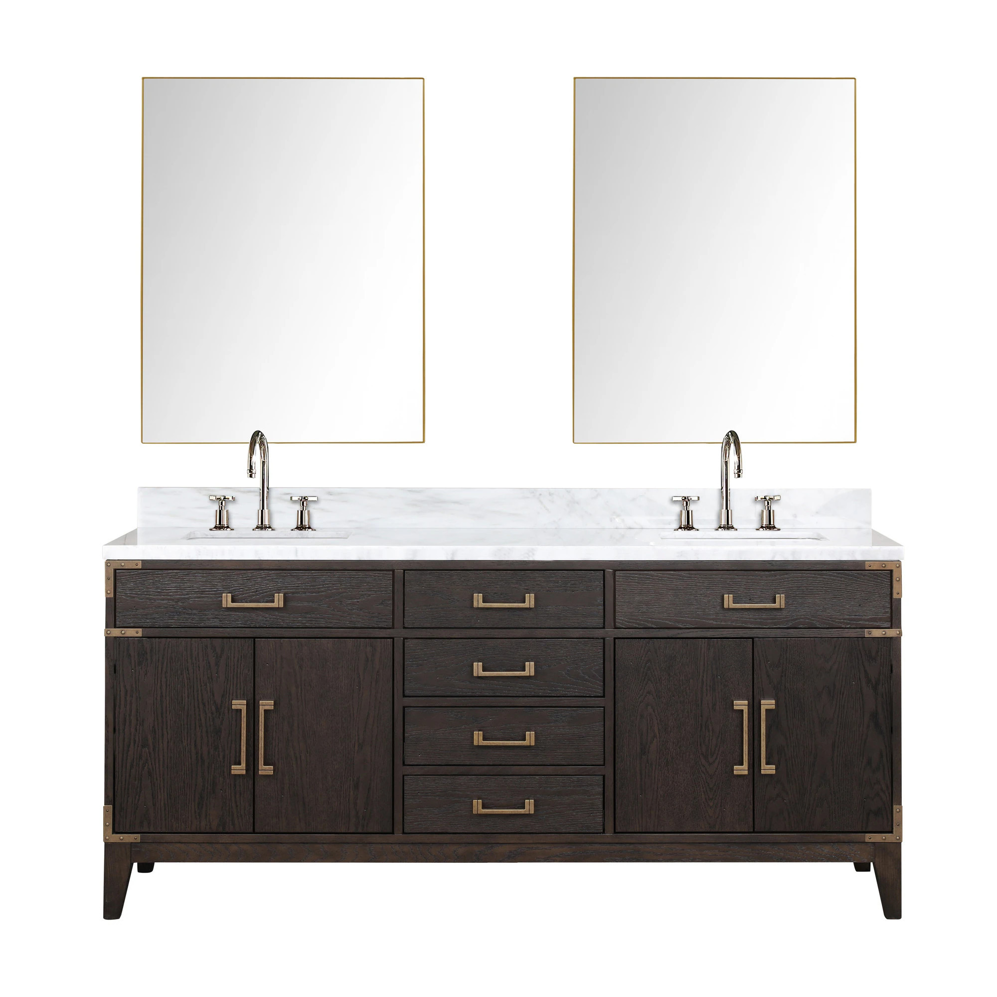 Lexora Wilton 72-in Brown Oak Undermount Double Sink Bathroom Vanity with White Carrara Marble Marble Top (Mirror Included) (Faucet Included) | Lowe's