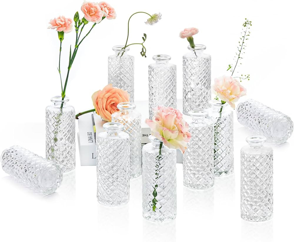 ComSaf Glass Bud Vases Set of 12, Small Diamond Bud Vases in Bulk, Mini Flowers Vases for Centerp... | Amazon (US)