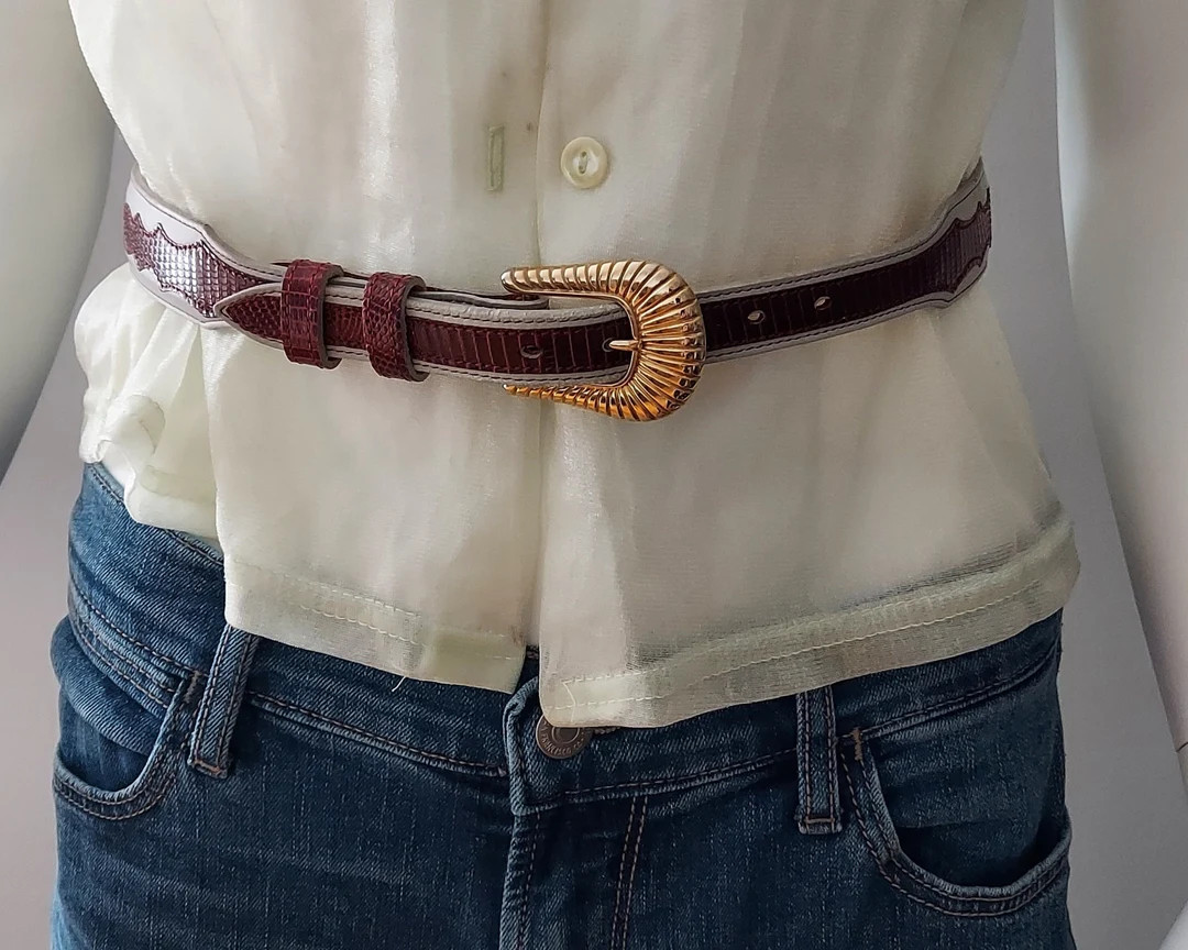 Vintage Tony Lama Western Belt: Cordovan Lizard, Golden Buckle, Size 28 | Etsy (US)