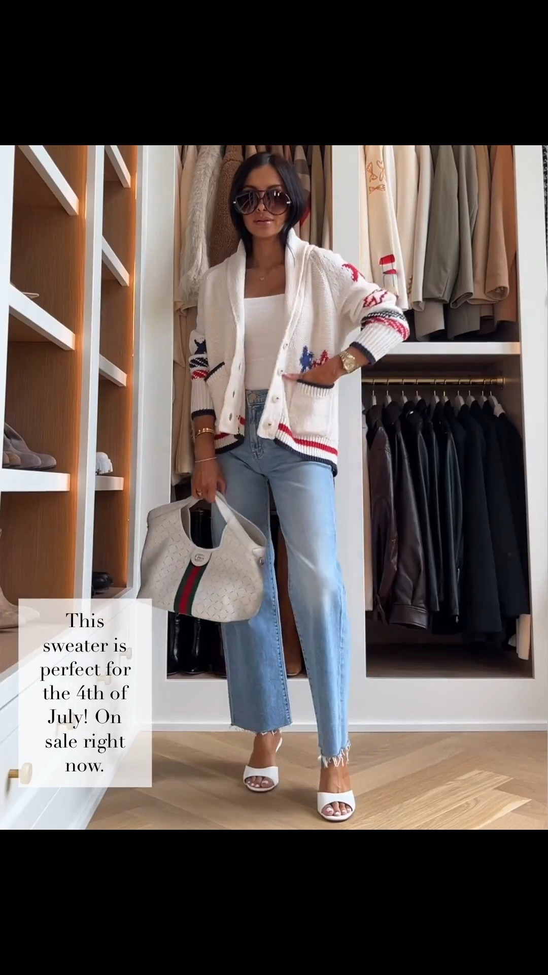 Chic 4th of July outfit
Anthro cardigan
Mother jeans
Gucci giglio bag 
Steve Madden white heels

#LTKSeasonal #LTKOver40 #LTKmomlife