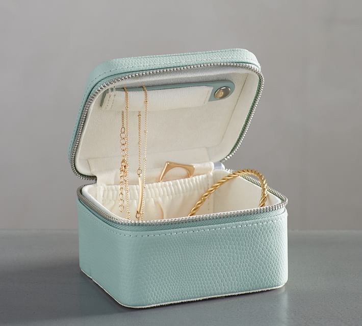 Mckenna Leather Small Travel Jewelry Case, Porcelain Blue | Pottery Barn (US)