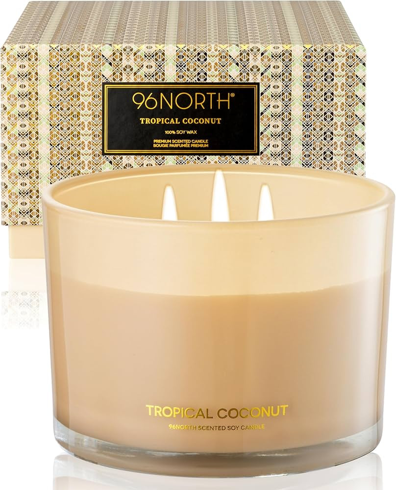 96NORTH Luxury Coconut Soy Candle | Large 3 Wick Jar Candle | Up to 50 Hours Burning Time | Tropi... | Amazon (US)