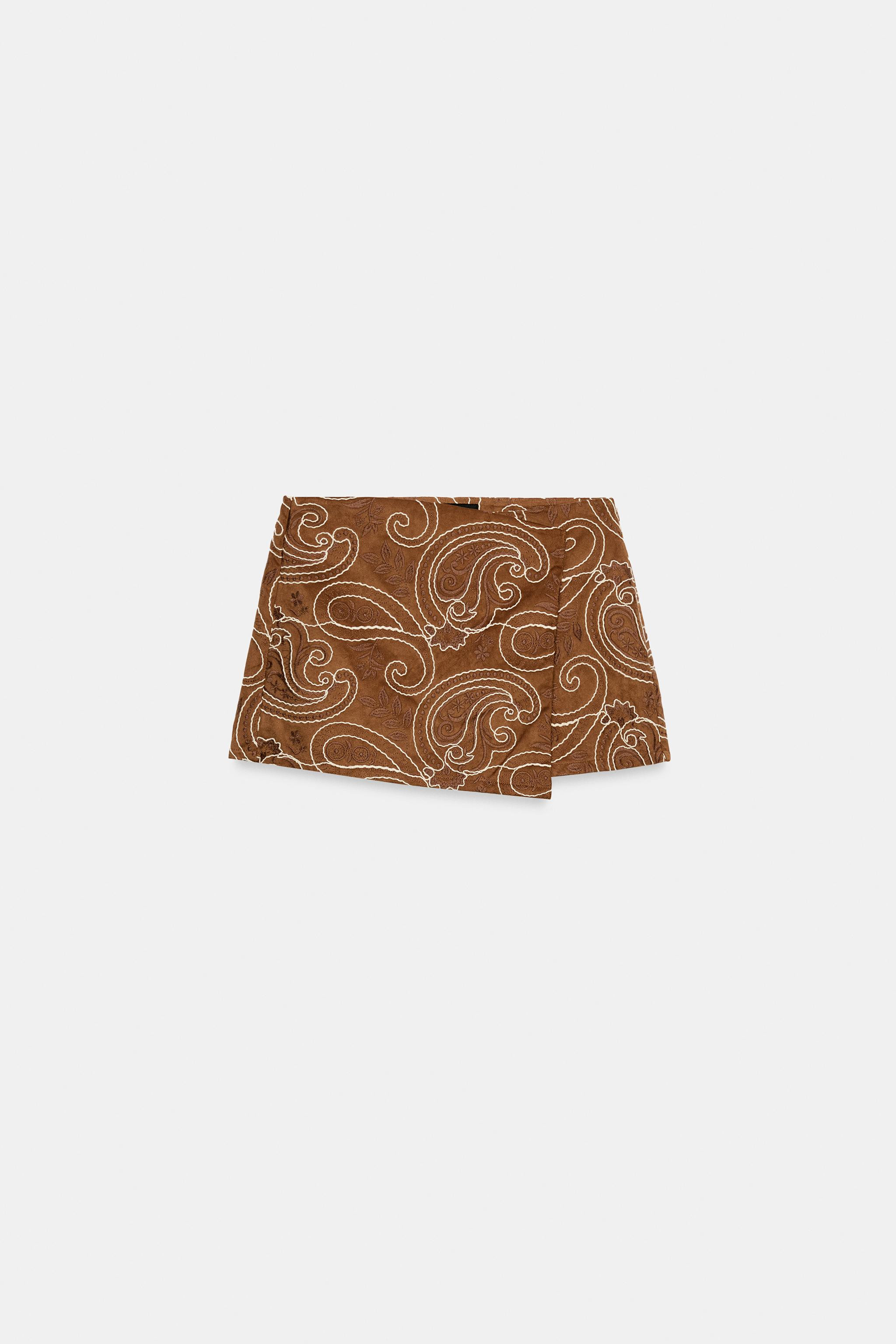 EMBROIDERED FAUX SUEDE SKORT | Zara US