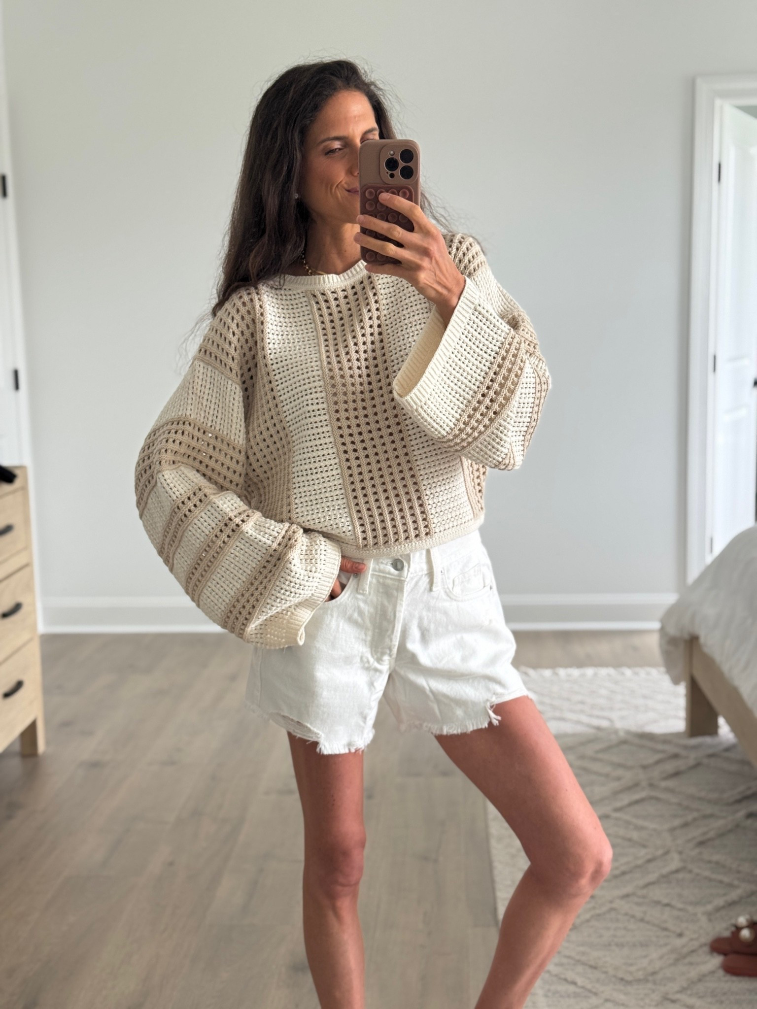Fun spring and summer outfit with these agolde look for less shorts and the cutest open knit top! Perfect for an everyday look or brunch with the girls!

#LTKgrwm #LTKootd #LTKmomlife