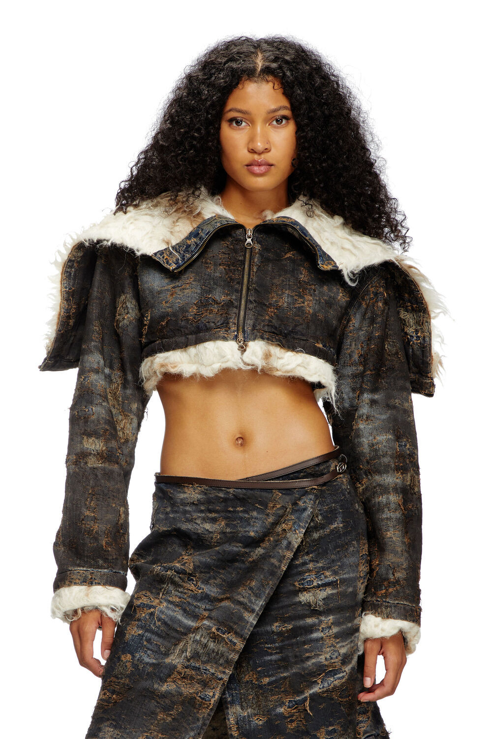 Cropped jacket in dirty jacquard denim | Diesel US