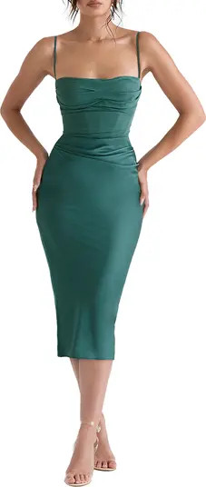 Teia Satin & Georgette Corset Midi Dress | Nordstrom